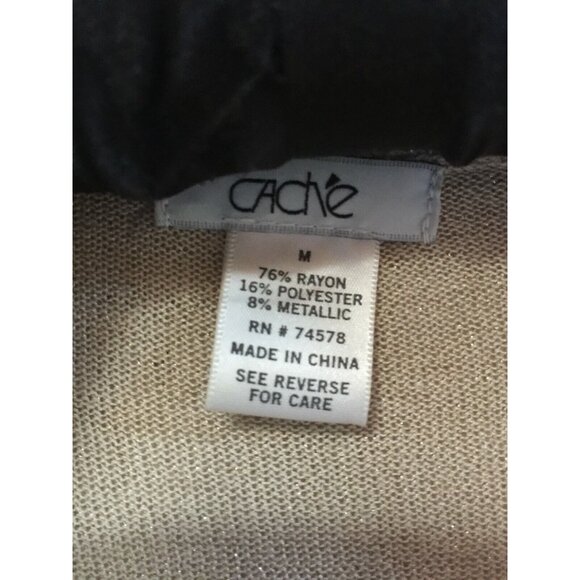 Cache Women Medium Metallic Open Front Peplum Cardigan Sweater Beige Lightweight - Picture 3 of 6